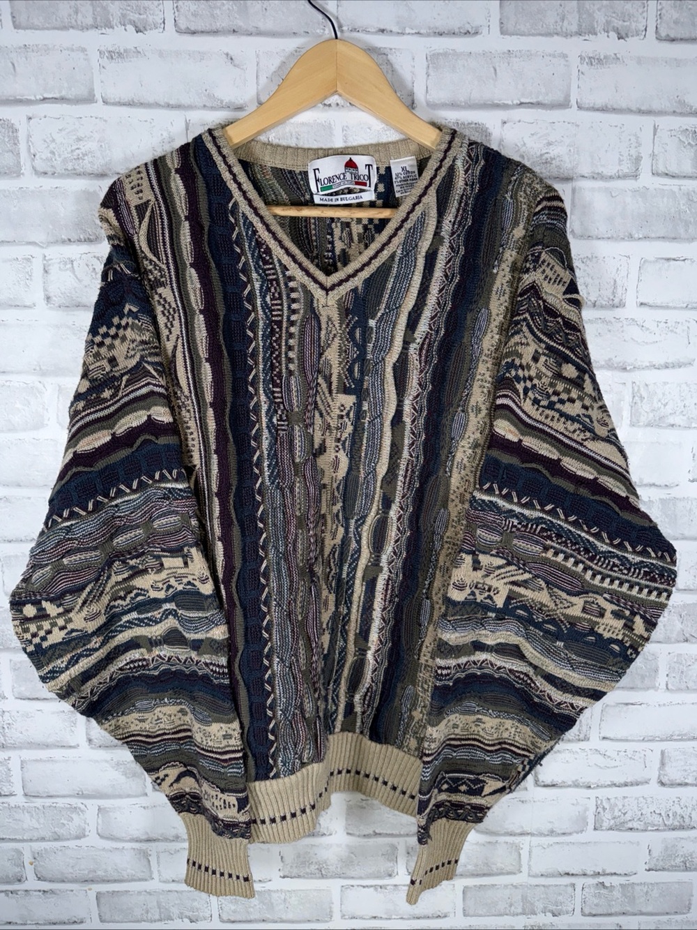 Vtg Florence Tricot Coogi Style Textured Sweater 3D Knit 90s Retro Mens XL
